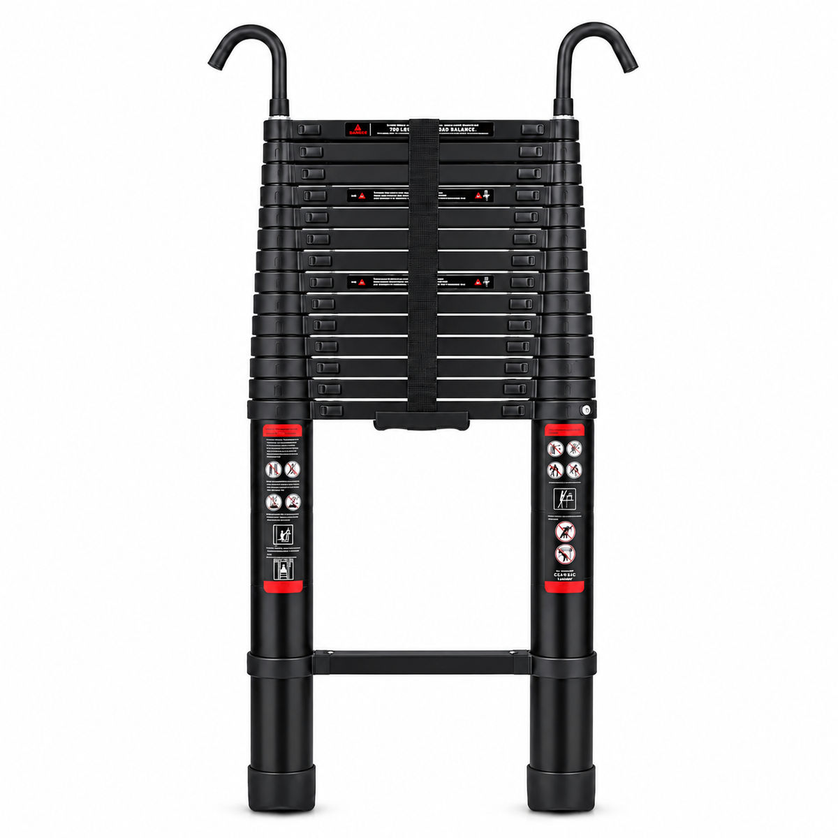 3.2m Telescopic Ladder with Hooks — Black