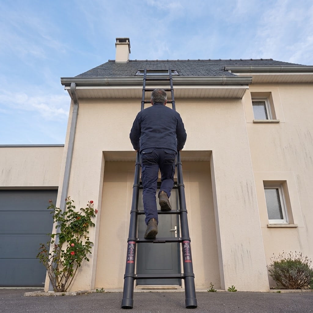 5m Telescopic Ladder with Hooks — Black