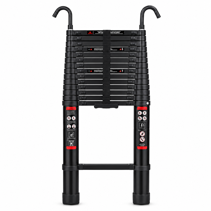 3.2m Telescopic Ladder with Hooks — Black
