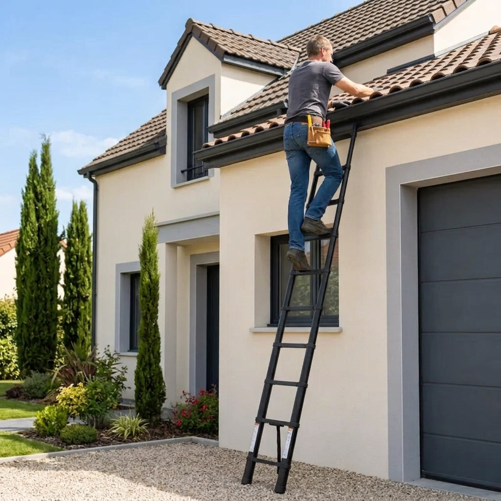 3.2m Telescopic Ladder with Hooks — Black