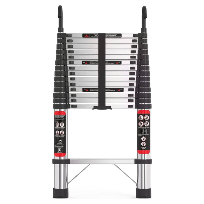 4.4m telescopic ladder with hooks, closed, front view
