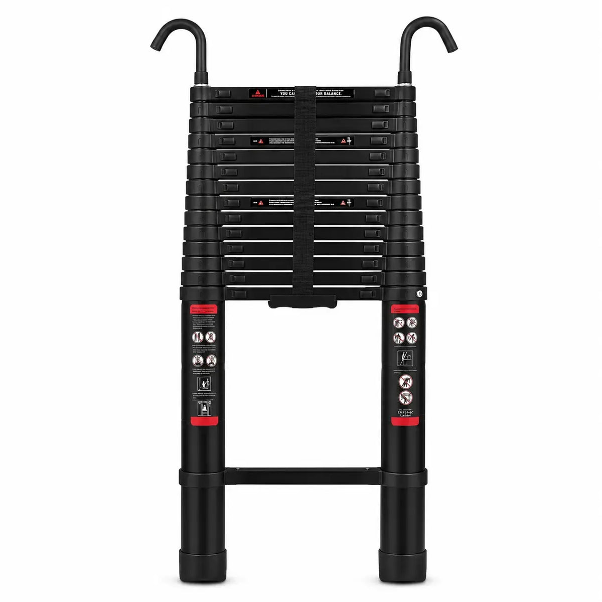 6.2m Telescopic Ladder with Hooks — Black