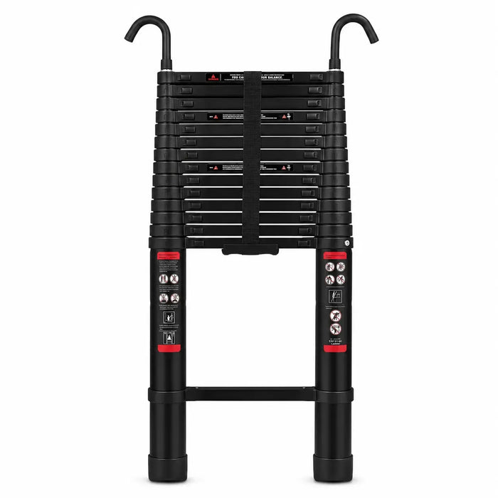 6.2m Telescopic Ladder with Hooks — Black