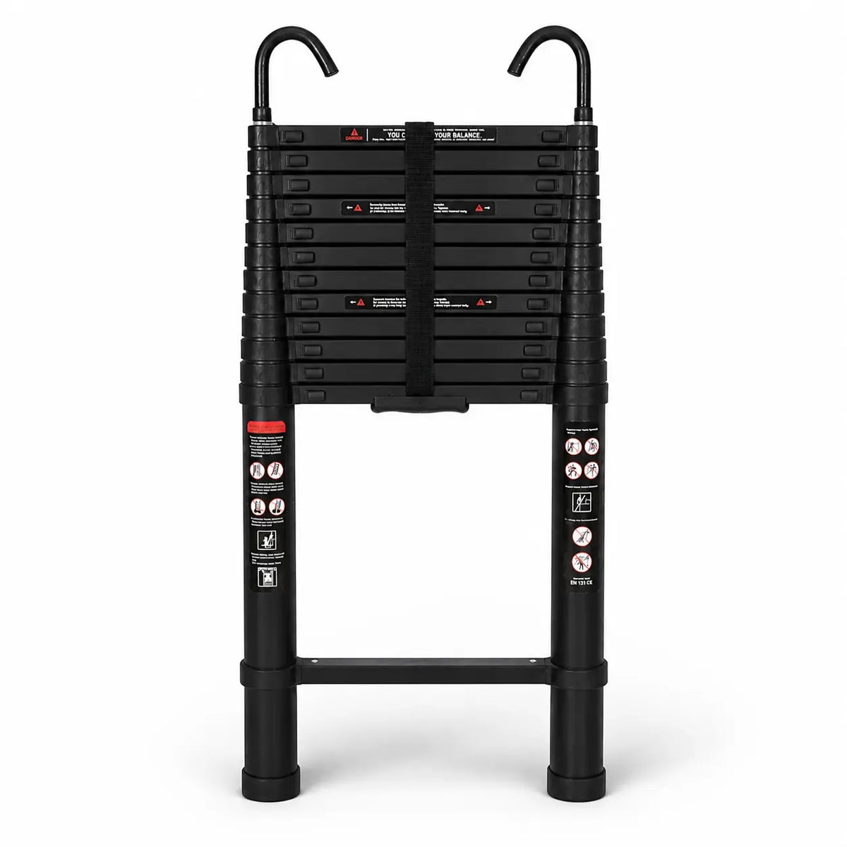 5m Telescopic Ladder with Hooks — Black