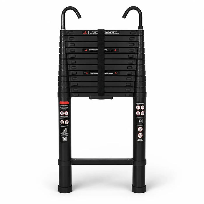 5m Telescopic Ladder with Hooks — Black